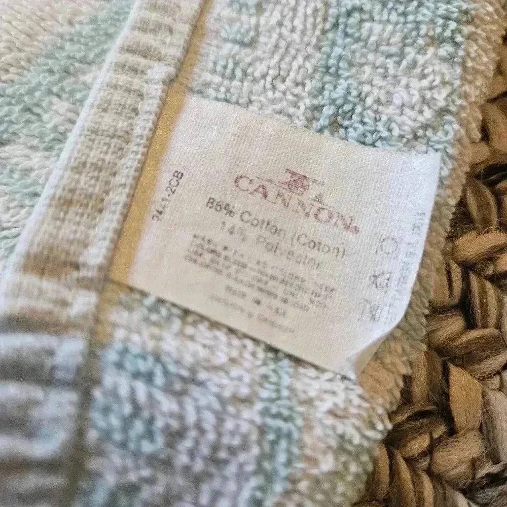 Cannon‎ Bath & Hand Towel Royal Family Retro Mod Flowers Mint Green USA Vintage